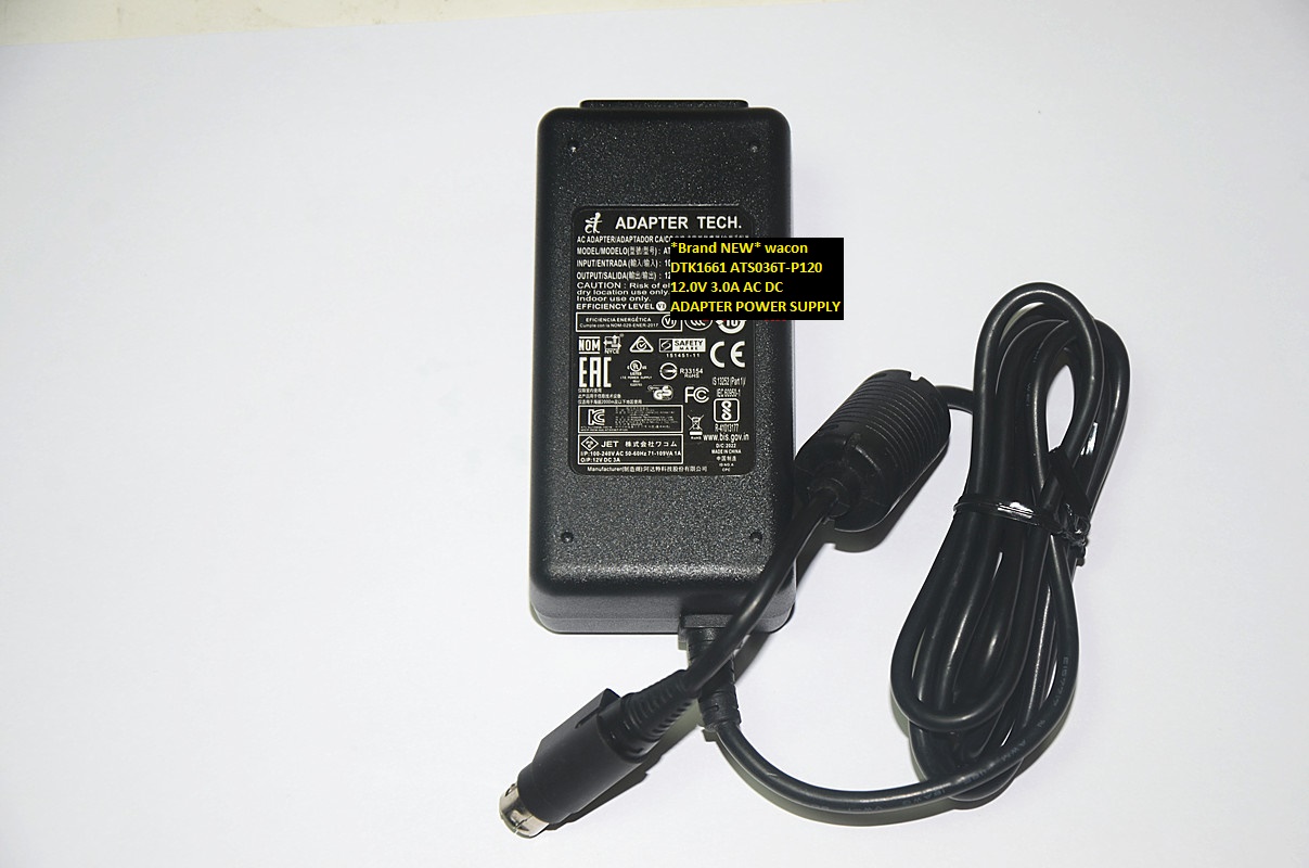 *Brand NEW* ATS036T-P120 wacon DTK1661 12.0V 3.0A AC DC ADAPTER POWER SUPPLY